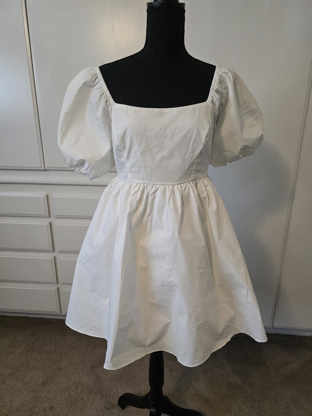 Heyson White Puff Sleeve Square Neck Cotton Dress On Or Off The Shoulder